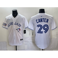 Men Toronto Blue Jays  29 Joe Carter White 50 Seasons Patch Stitched Baseball Jersey