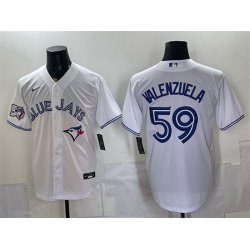Men Toronto Blue Jays  59 Brandon Valenzuela White 50 Seasons Patch Stitched Baseball Jersey