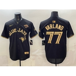 Men Toronto Blue Jays  77 Louis Varland Black Gold 2025 American League Champions Limited Stitched Baseball Jersey