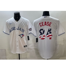 Men Toronto Blue Jays  84 Dylan Cease White 2026 USA 250 Fourth of July Stitched Baseball Jersey