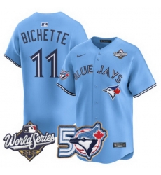 Men Women Youth Blue Jays 50th Patch 2025 World Series Powder Blue 11 Bichette Stitched Jersey Men Women Youth Blue Jays 50th Patch 2025 World Series Powder Blue 11 Bichette Stitched Jersey