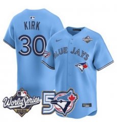 Men Women Youth Blue Jays 50th Patch 2025 World Series Powder Blue 30 Kirk Stitched Jersey 