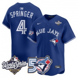 Men Women Youth Blue Jays 50th Patch 2025 World Series Royal 4 Springer Stitched Jersey 