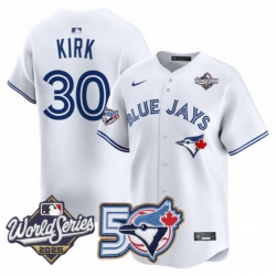 Men Women Youth Blue Jays 50th Patch 2025 World Series White 30 Kirk Stitched Jersey 