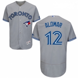 Mens Majestic Toronto Blue Jays 12 Roberto Alomar Grey Road Flex Base Authentic Collection MLB Jersey