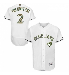 Mens Majestic Toronto Blue Jays 2 Troy Tulowitzki Authentic White 2016 Memorial Day Fashion Flex Base Jerseys