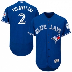 Mens Majestic Toronto Blue Jays 2 Troy Tulowitzki Blue Alternate Flex Base Authentic Collection MLB Jersey 