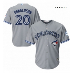 Mens Majestic Toronto Blue Jays 20 Josh Donaldson Replica Grey Road 40th Anniversary Patch MLB Jersey