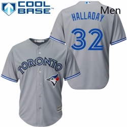 Mens Majestic Toronto Blue Jays 32 Roy Halladay Replica Grey Road MLB Jersey