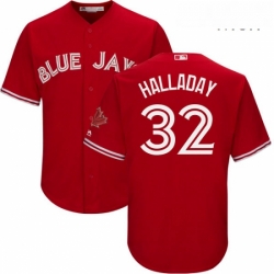 Mens Majestic Toronto Blue Jays 32 Roy Halladay Replica Scarlet Alternate Cool Base MLB Jersey