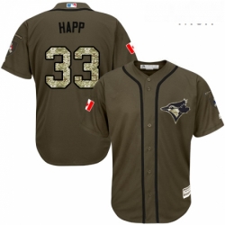 Mens Majestic Toronto Blue Jays 33 JA Happ Authentic Green Salute to Service MLB Jersey