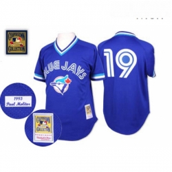 Mens Mitchell and Ness Toronto Blue Jays 19 Paul Molitor Authentic Blue Throwback MLB Jersey