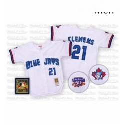 Mens Mitchell and Ness Toronto Blue Jays 21 Roger Clemens Authentic White Throwback MLB Jersey