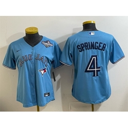 Women Toronto Blue Jays 4 George Springer Blue 2025 World Series Cool Base Stitched Baseball Jersey 