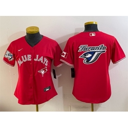 Women Toronto Blue Jays Team Big Logo Red 50 Seasons Patch Stitched Baseball Jersey  