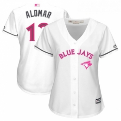 Womens Majestic Toronto Blue Jays 12 Roberto Alomar Replica White Mothers Day Cool Base MLB Jersey