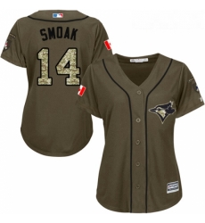 Womens Majestic Toronto Blue Jays 14 Justin Smoak Authentic Green Salute to Service MLB Jersey