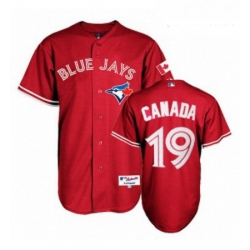 Womens Majestic Toronto Blue Jays 19 Jose Bautista Replica Red Canada Day MLB Jersey