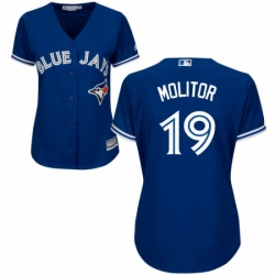 Womens Majestic Toronto Blue Jays 19 Paul Molitor Authentic Blue Alternate MLB Jersey