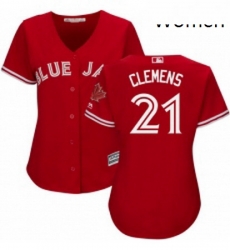 Womens Majestic Toronto Blue Jays 21 Roger Clemens Authentic Scarlet Alternate MLB Jersey