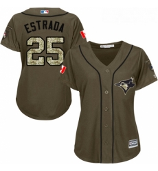 Womens Majestic Toronto Blue Jays 25 Marco Estrada Replica Green Salute to Service MLB Jersey