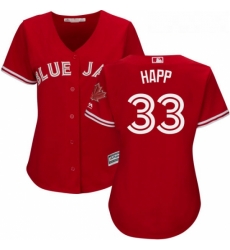 Womens Majestic Toronto Blue Jays 33 JA Happ Replica Scarlet Alternate MLB Jersey