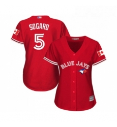 Womens Toronto Blue Jays 5 Eric Sogard Replica Scarlet Alternate Baseball Jersey 