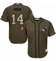 Youth Majestic Toronto Blue Jays 14 Justin Smoak Replica Green Salute to Service MLB Jersey