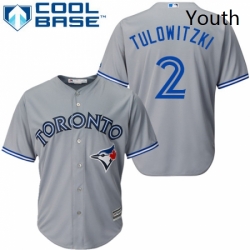 Youth Majestic Toronto Blue Jays 2 Troy Tulowitzki Replica Grey Road MLB Jersey