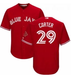 Youth Majestic Toronto Blue Jays 29 Joe Carter Authentic Scarlet Alternate MLB Jersey