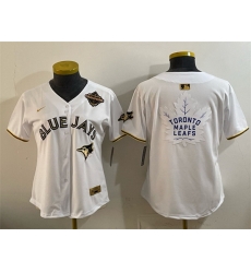 Youth Toronto Blue Jays 26 Leafs White Gold 2025 American League Champions With White Leafs Logo Limited Stitched Baseball Jersey Youth Toronto Blue Jays 26 Leafs White Gold 2025 American League Champions With White Leafs Logo Limited Stitched Baseball Jersey