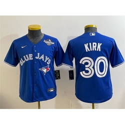 Youth Toronto Blue Jays 30 Alejandro Kirk Royal 2025 World Series Cool Base Stitched Baseball Jersey