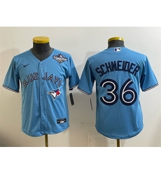 Youth Toronto Blue Jays 36 Davis Schneider Blue 2025 World Series Cool Base Stitched Baseball Jersey Youth Toronto Blue Jays 36 Davis Schneider Blue 2025 World Series Cool Base Stitched Baseball Jersey
