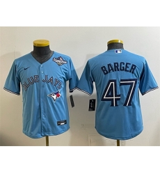 Youth Toronto Blue Jays 47 Addison Barger Blue 2025 World Series Cool Base Stitched Baseball Jersey Youth Toronto Blue Jays 47 Addison Barger Blue 2025 World Series Cool Base Stitched Baseball Jersey