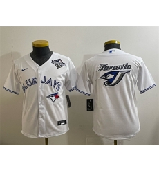 Youth Toronto Blue Jays Team Big Logo White 2025 World Series Home Cool Base Stitched Baseball Jersey Youth Toronto Blue Jays Team Big Logo White 2025 World Series Home Cool Base Stitched Baseball Jersey