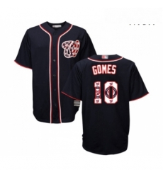 Mens Washington Nationals 10 Yan Gomes Authentic Navy Blue Team Logo Fashion Cool Base Baseball Jersey 