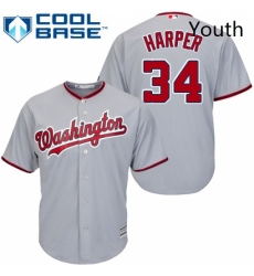 Youth Majestic Washington Nationals 34 Bryce Harper Authentic Grey Road Cool Base MLB Jersey