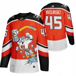 Men Anaheim Ducks 45 Andy Welinski Red Adidas 2020 21 Reverse Retro Alternate NHL Jersey