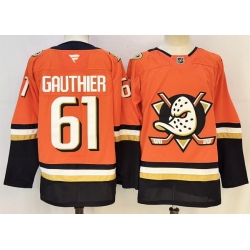 Men Anaheim Ducks  61 Cutter Gauthier Orange 2026 Home Stitched Hockey Jersey