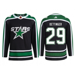 Men Dallas Stars 29 Jake Oettinger Black 2022 23 Reverse Retro Stitched Jersey