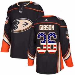 Mens Adidas Anaheim Ducks 36 John Gibson Authentic Black USA Flag Fashion NHL Jersey 