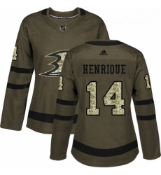 Womens Adidas Anaheim Ducks 14 Adam Henrique Authentic Green Salute to Service NHL Jersey 