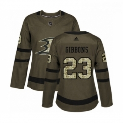 Womens Adidas Anaheim Ducks 23 Brian Gibbons Authentic Green Salute to Service NHL Jersey 