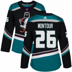 Womens Adidas Anaheim Ducks 26 Brandon Montour Authentic Black Teal Third NHL Jersey 