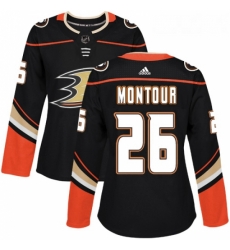 Womens Adidas Anaheim Ducks 26 Brandon Montour Premier Black Home NHL Jersey 