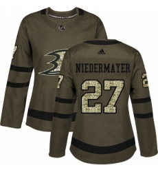 Womens Adidas Anaheim Ducks 27 Scott Niedermayer Authentic Green Salute to Service NHL Jersey 