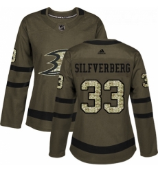 Womens Adidas Anaheim Ducks 33 Jakob Silfverberg Authentic Green Salute to Service NHL Jersey 