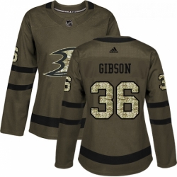 Womens Adidas Anaheim Ducks 36 John Gibson Authentic Green Salute to Service NHL Jersey 