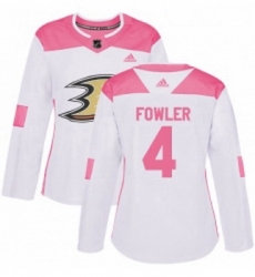 Womens Adidas Anaheim Ducks 4 Cam Fowler Authentic WhitePink Fashion NHL Jersey 