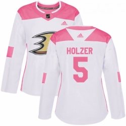 Womens Adidas Anaheim Ducks 5 Korbinian Holzer Authentic WhitePink Fashion NHL Jersey 